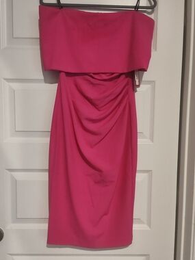 Vince Camuto Strapless Fuchsia Fold-Over Drape Midi Dress